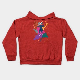 Day of the dead skeletons dancing salsa with folk flower background Kids Hoodie